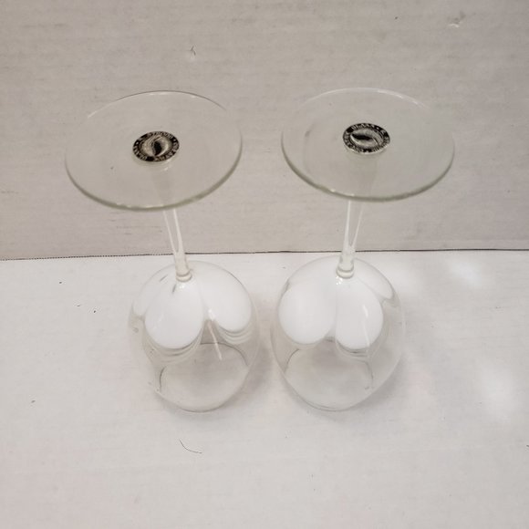 Tall Randy Strong Signed Artist Glass Wine Goblet White pull Clear Wave 80's 85 - Picture 8 of 16